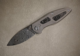 Cheburkov Knife Toucan With Inserts, Steel Damascus, Handle Gray Titanium with Marbled Carbon