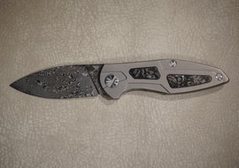 Cheburkov Knife Toucan With Inserts, Steel Damascus, Handle Gray Titanium with Marbled Carbon