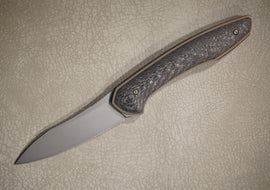 Cheburkov Knife Russian with Insert, Steel M390, Handle Black Carbon, Bronze Anodized Titanium