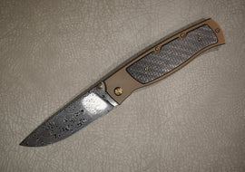 Cheburkov Knife Sparrow Large With Insert, Steel Damascus, Handle Black Carbon Bronze Titanium