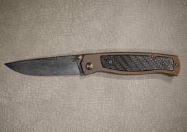 Cheburkov Knife Sparrow Small with Insert, Steel Damascus, Handle Bronze Anodized Titanium