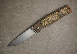 Cheburkov Knife Sparrow Small with Gold Carbon Insert, Steel Elmax, Handle Bronze Titanium with Timascus