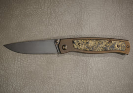 Cheburkov Knife Sparrow Small with Gold Carbon Insert, Steel Elmax, Handle Bronze Titanium with Timascus
