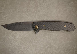 Cheburkov Knife Wolf with an Insert, Steel Damascus, Handle Carbon, Bronze Anodized Titanium