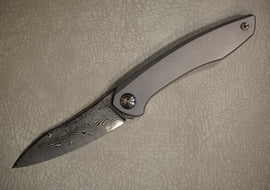 Cheburkov Knife Russian, Steel Damascus, Handle Gray Titanium, Blue Clip