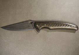 Cheburkov Knife Crow, Gold Carbon Both Sides, Steel Laminate, Bronze Anodized Titanium