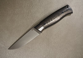 Cheburkov Knife Sparrow, Steel 110HA18, Bolster Titanium, Handle Black Carbon, Full Length 210 mm